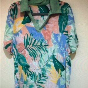 Tropical Leaf Print Polo Shirt